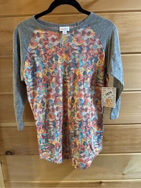 LuLaRoe Multicolor Randy Top with Gray Sleeves